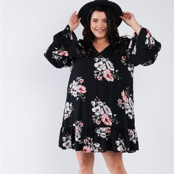 Black floral bell sleeve dress - Picture 4 of 8